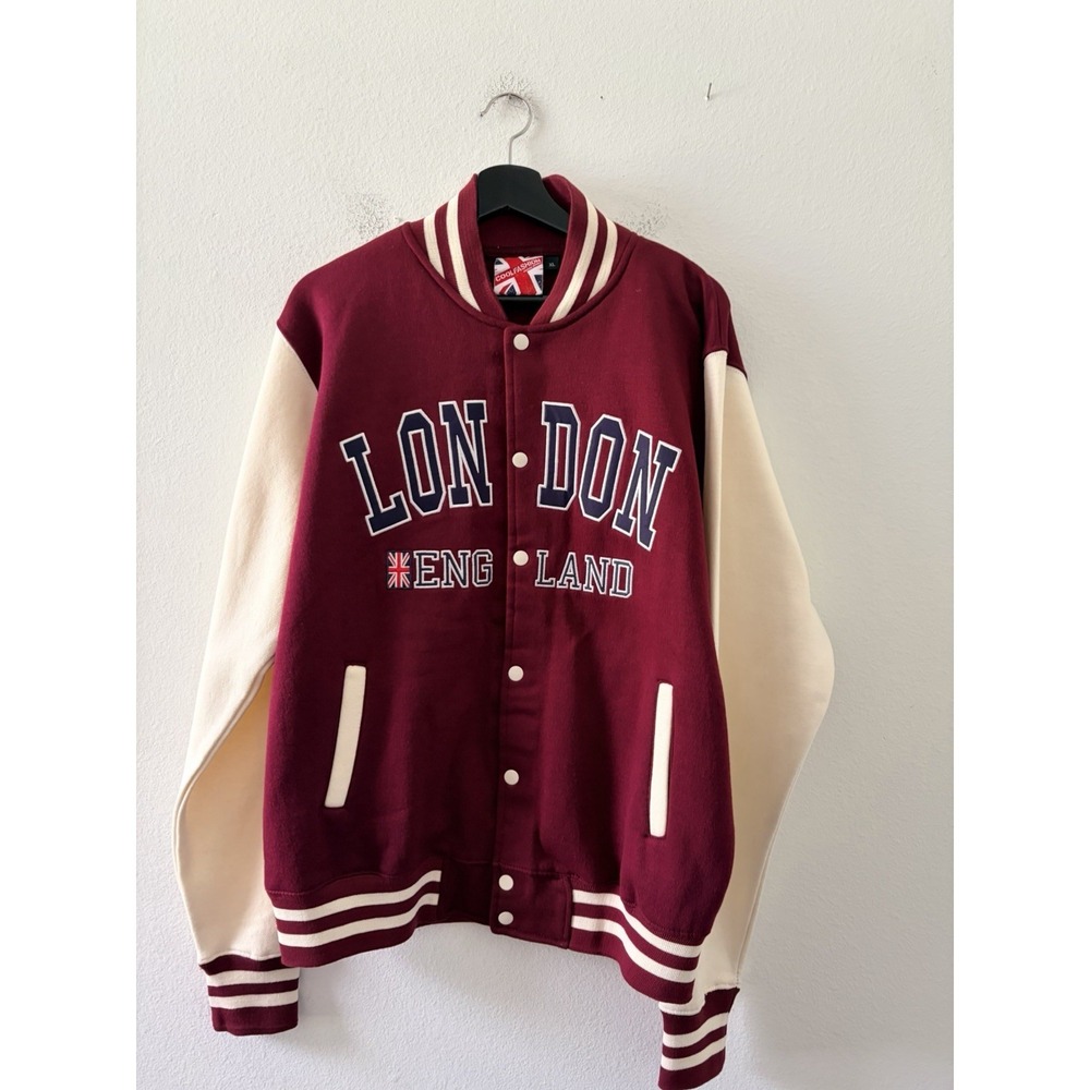Coolfashion London England Varsity Jacket Men's XL Maroon Red Bomber Letterman